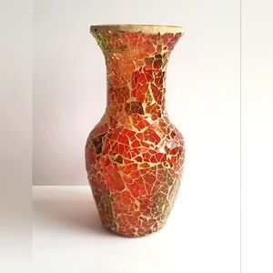 Mosaic Glass Vase Coral Orange Amber Tones All Season Home Decor